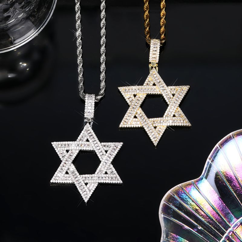 Collier avec pendentif étoile de David en zircone cubique hexagramme unisexe Hip Hop, très populaire_voghion.com