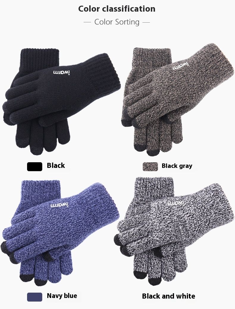 Rutschfeste doppellagige Touchscreen-Handschuhe aus Samt für Herren im Freien, gestrickte, warme Handschuhe mit geteilten Fingern_voghion.com