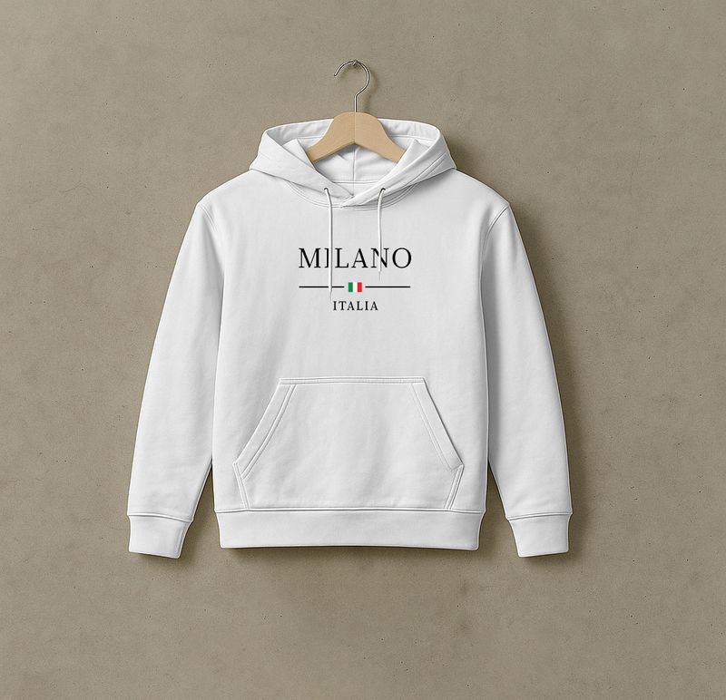 Męski komplet z kapturem i spodniami dresowymi – bluza z nadrukiem Milano i spodnie ze ściągaczem (S-XXL, 100% poliester, sportowy styl na siłownię i ulicę, czarny/granatowy/szary)_voghion.com