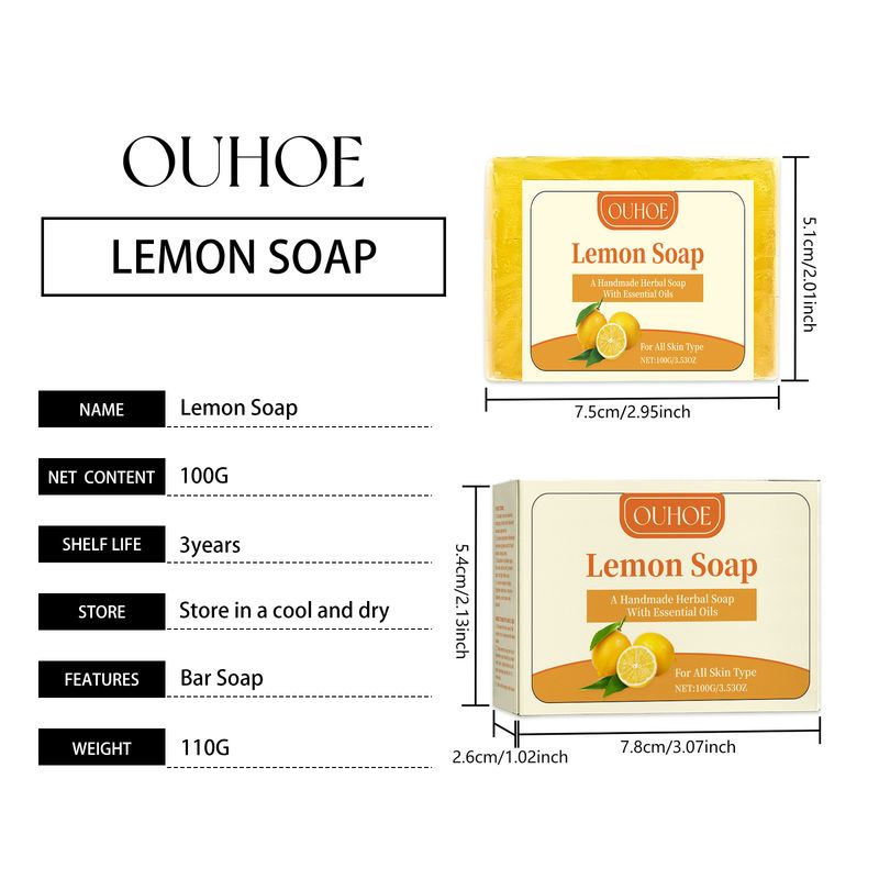 OUHOE Pure Lemon Soap Lemon Soap Vc Oil Removing Refreshing Cleansing Body Cleansing Bath Soap_voghion.com