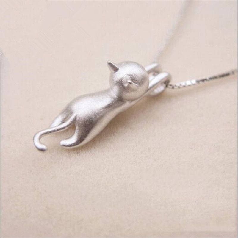 Pronta consegna, popolare Sterg Sier Jewelry coreano moda semplice animale carino gattino catena clavicola ciondolo collane gatto XL003_voghion.com