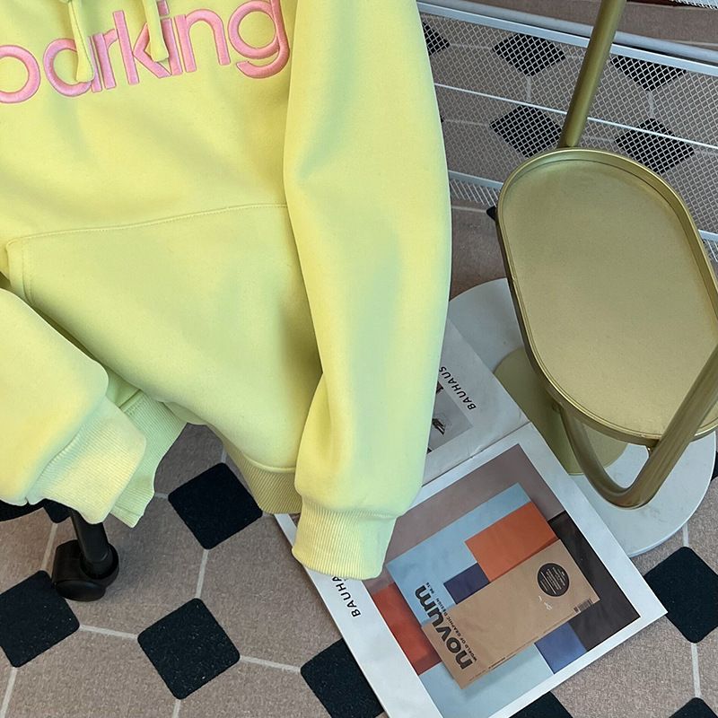 Women's Clothing plush sweatshirt with embroidered flowers for autumn and winter warm tops, thickened and loose large size women's hooded sweatshirt_voghion.com