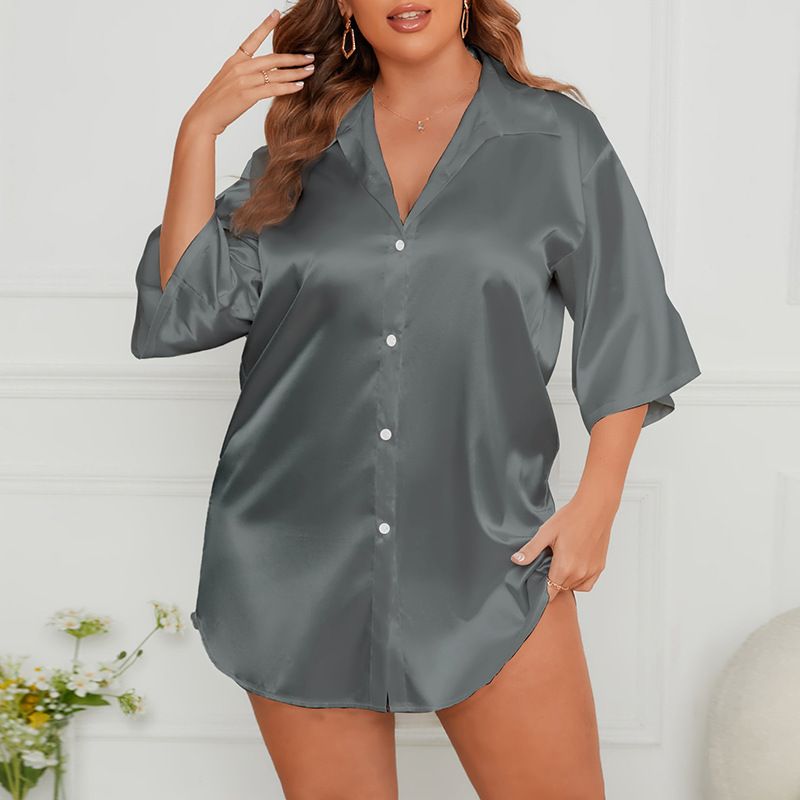 Large Size Ice Silk Nightdress Women's Loose Short Sleeve Shirt Skirt Loungewear Women's_voghion.com