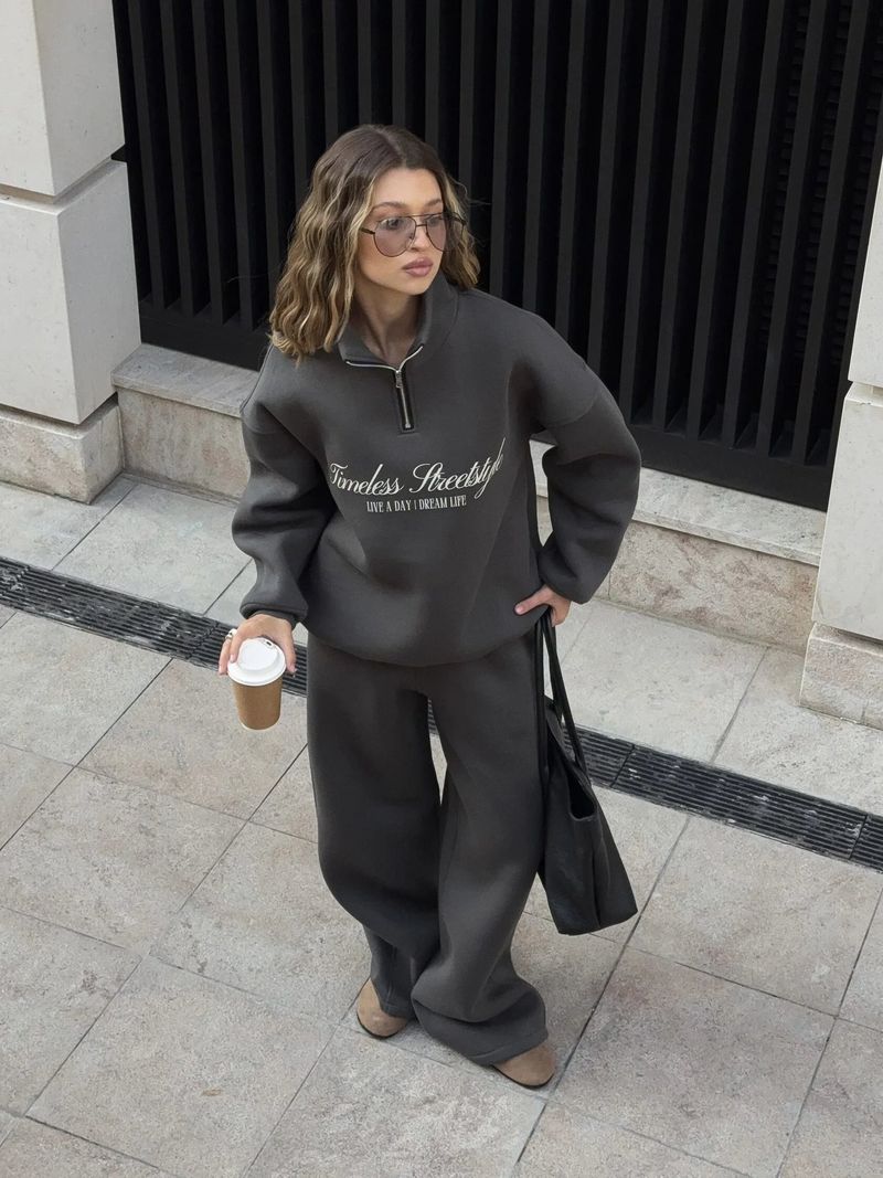 Oversized Letter Print Sweatshirt & Jogger Set - Unisex Streetwear Lounge Two-Piece, Drop Shoulder Long Sleeve Hoodie With Matching Drawstring Pants_voghion.com