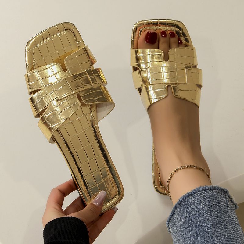 Solid Color Casual Stone Flat Slippers New Square Head Slip-on Slippers_voghion.com