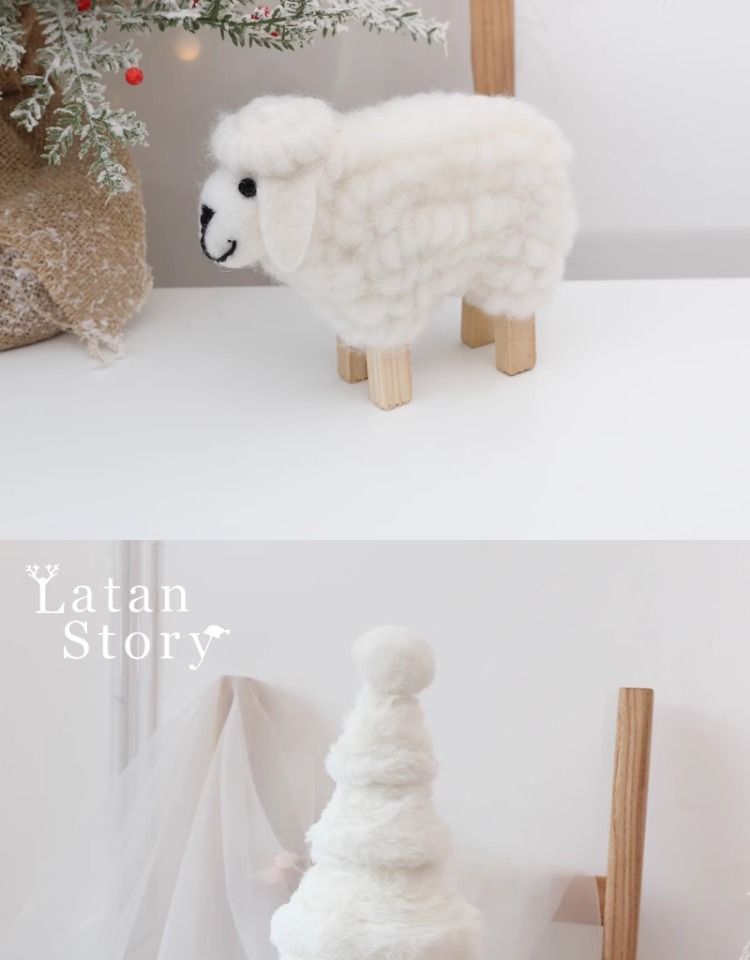 Handmade Wool Felt Christmas Decor Set – Mini Tree & Sheep Ornaments, Nordic-Inspired Holiday Decor For Home, Office & Gifting_voghion.com