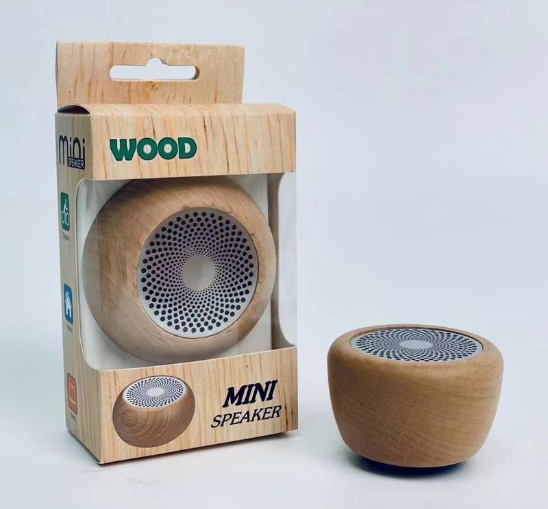 Houten Bluetooth-luidspreker - Draagbare mini-retro draadloze luidspreker met bas (50x35 mm) - Ingebouwde 300 mAh-batterij, 3 W-uitgang - Ideaal cadeau_voghion.com