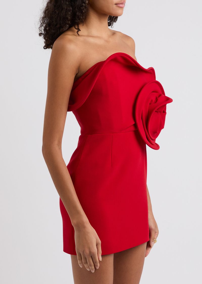 Damenbekleidung Weihnachtskleid Rotes Tube Top Blumen Dreidimensionales Kleid_voghion.com