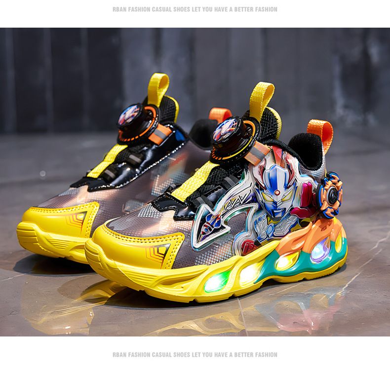 Children's New Leather Revoing Button Children's Sports Illuminated Casual Shoes, Running_voghion.com