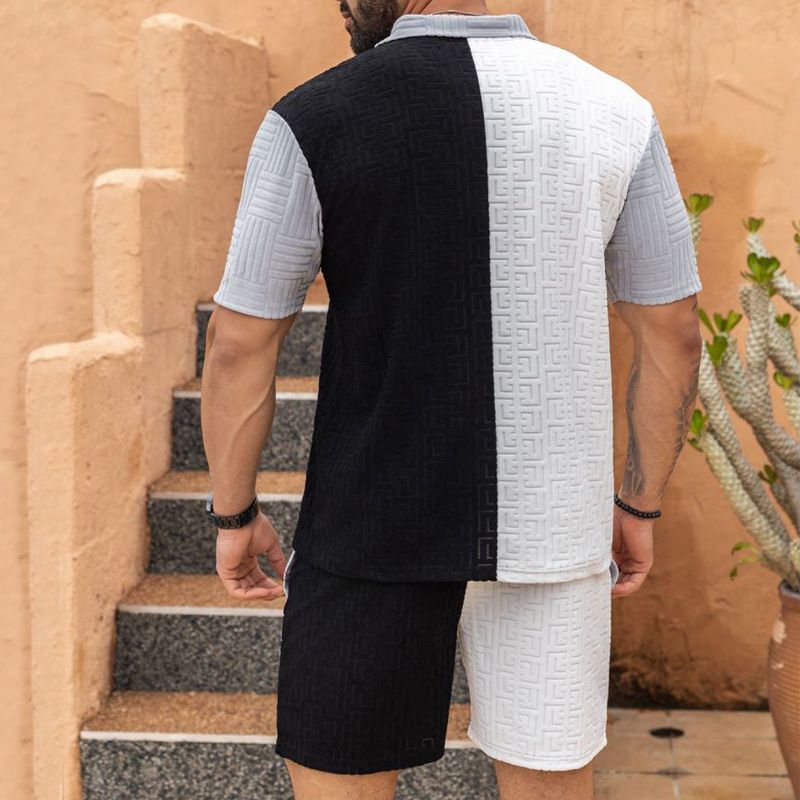 24 Summer New Knitted Jacquard Sports and Leisure Fashion Splicing Large Men's Set_voghion.com
