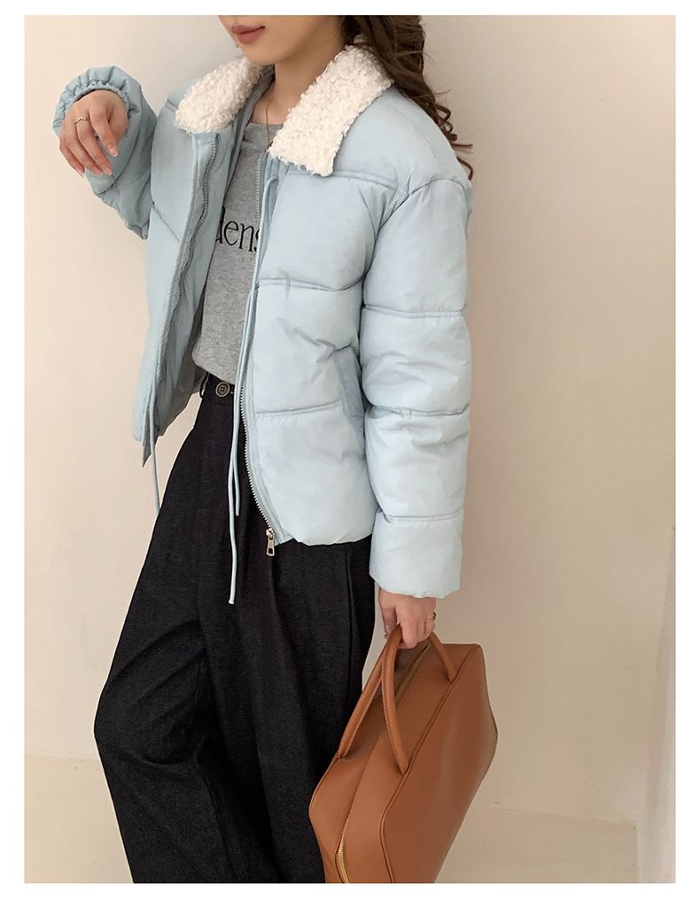 Cropped Sherpa-Lined Puffer Jacket – Korean Streetwear Belted Coat (4 Soft-Toned Colors, Lightweight Quilted Polyester)_voghion.com