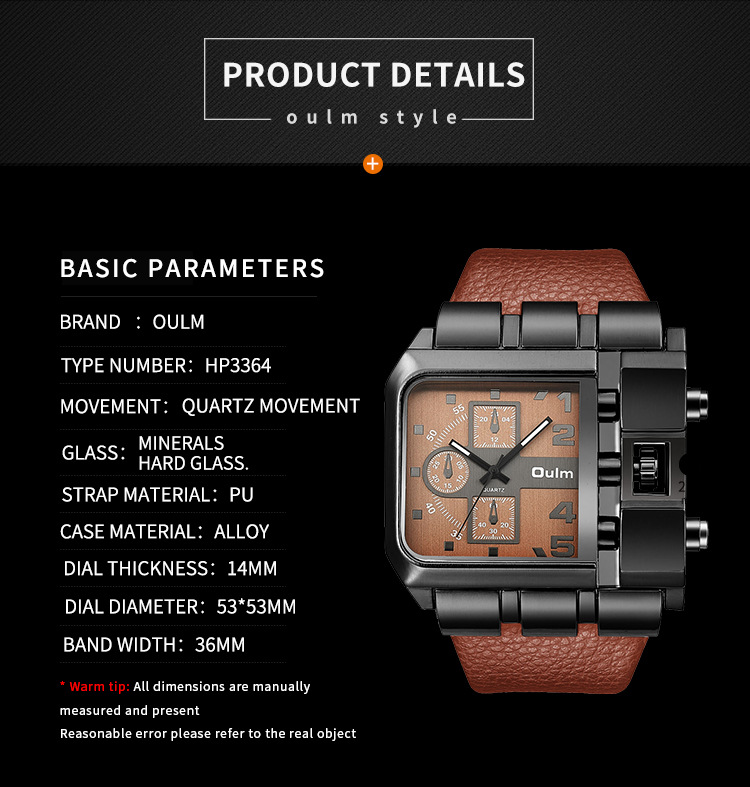 Men's Classic Square Quartz Watch With PU Strap Large Dial, Movement, Fashionable Casual Timepiece Casual Leather Belt Watch Personality Square_voghion.com