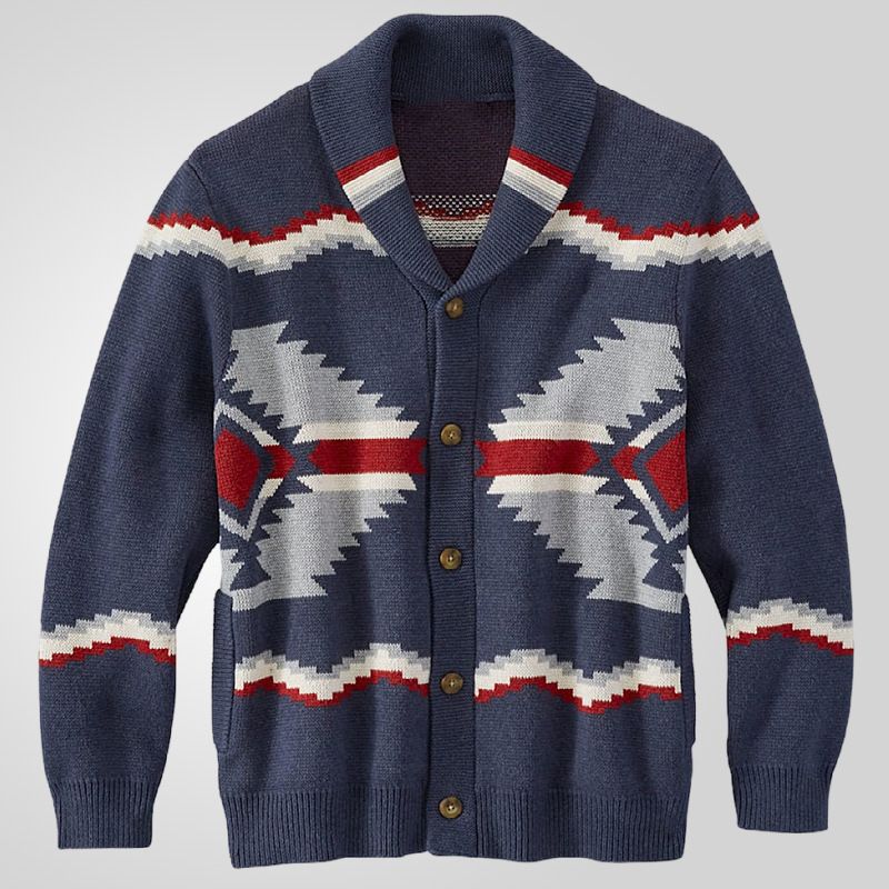 Klassischer Herren-Strickpullover mit geometrischem Jacquardmuster und Stehkragen im Vintage-Stil, Modell SY0044_voghion.com