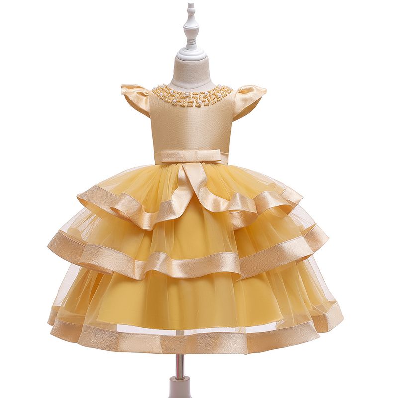 Robe de spectacle perlée pour enfants européens et américains, robe bouffante multicouche pour fille, robe de Noël pour enfants_voghion.com