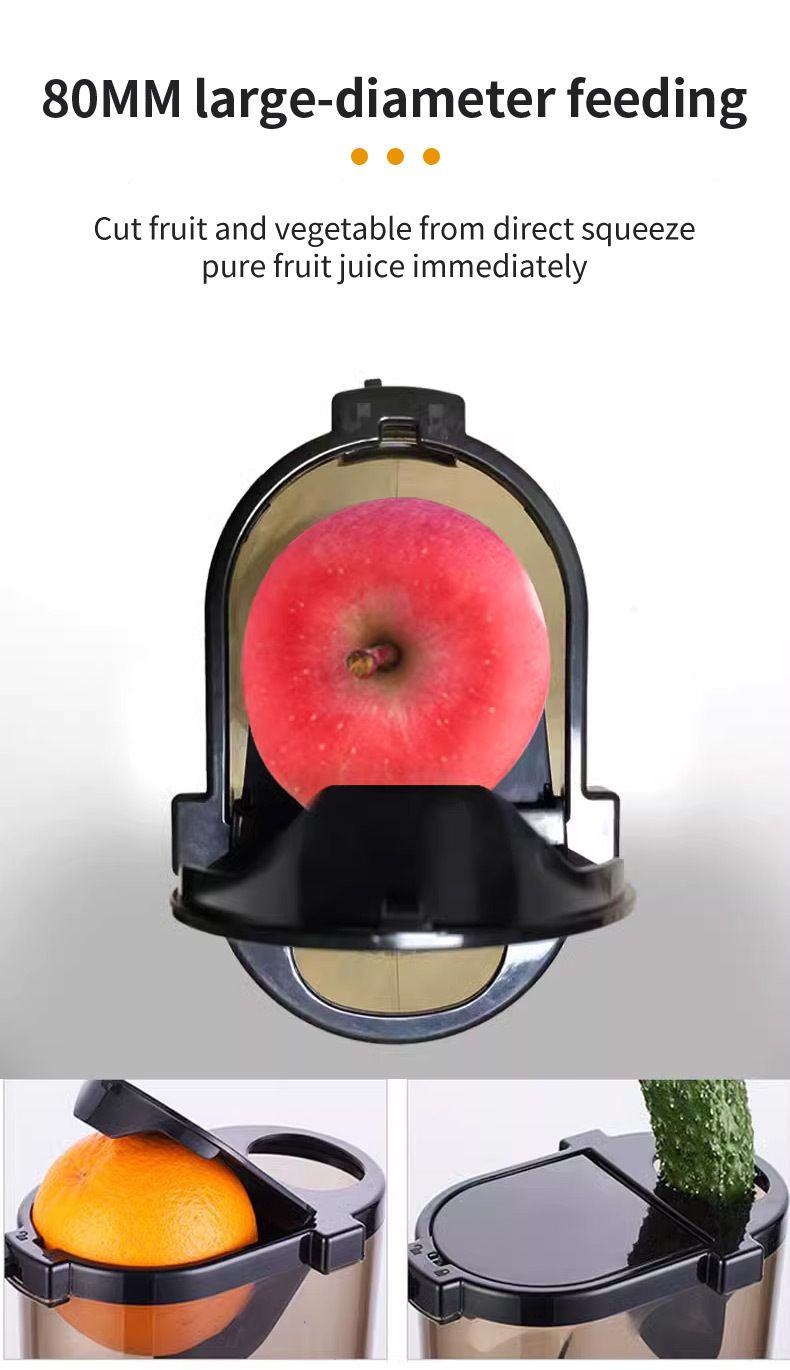 Estrattore di succo a masticazione lenta da 800 W, tecnologia di spremitura a freddo, grande tramoggia di alimentazione da 70 mm, elevata resa di succo, separazione della polpa, funzionamento silenzioso, funzione inversa, UE_voghion.com
