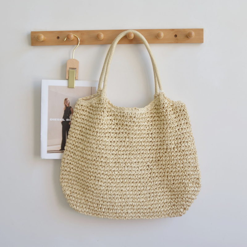 Borsa a tracolla da donna, versatile, alla moda e di grande capacità, semplice ed estiva, in paglia, 2023_voghion.com