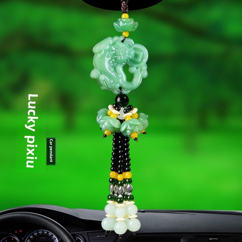Nuovo ciondolo verde giada decorazione auto auto loto, entrata e uscita sicure, ciondolo Pixiu_voghion.com