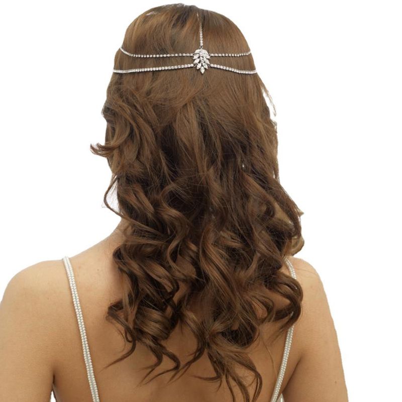 gioielli davanti e dietro con doppia catena in zircone, copricapo da sposa semplice con diamanti a doppio strato_voghion.com