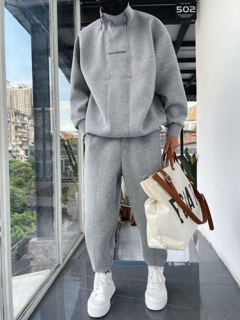Men's Half-Zip Sweater Set – Winter-Ready Fleece-Lined Jogger Suit With Dual Zipper (Black/Gray/White, S-3XL)_voghion.com
