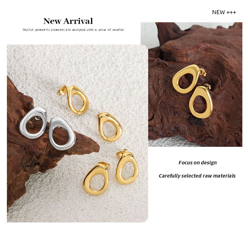 Orecchini geometrici personalizzati, ciondolo cavo a forma di goccia d'acqua, semplice gioiello da donna in acciaio al titanio galvanizzato_voghion.com