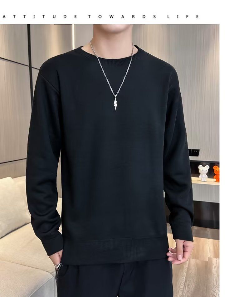 Abbigliamento maschile Maglione girocollo in velluto monopezzo autunnale e invernale da uomo, camicia con fondo foderato in pile spesso da uomo, 2024, nuovo top caldo tutto-fiammifero alla moda_voghion.com