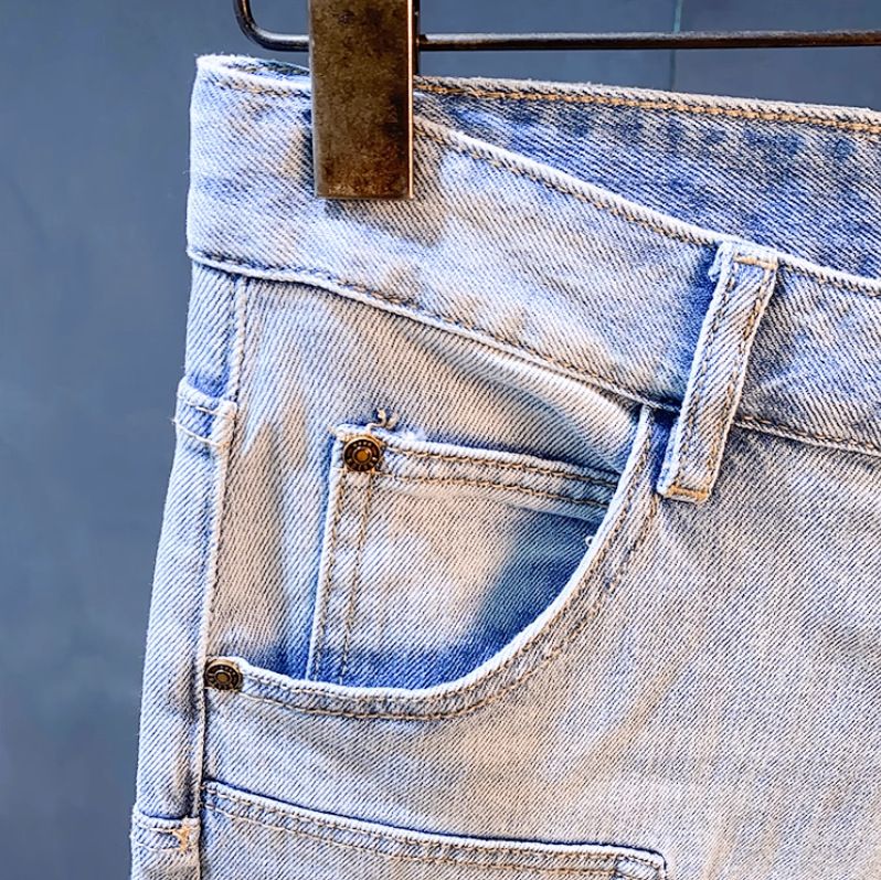 Men's Clothing High End Workwear Denim Shorts Men's Summer Trendy Light Colored Washed Mid Length Pants Casual New Ripped Shorts_voghion.com