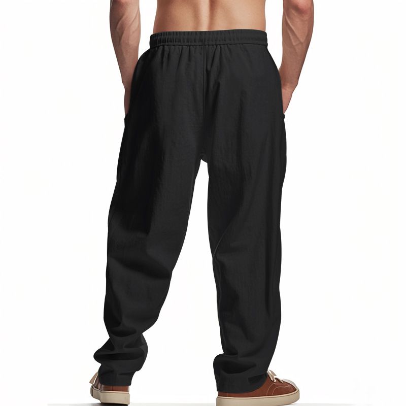 Four Seasons Men's Linen Breathable Bohemian Style Loose Wide-leg Hip-hop Casual Sports Pants_voghion.com