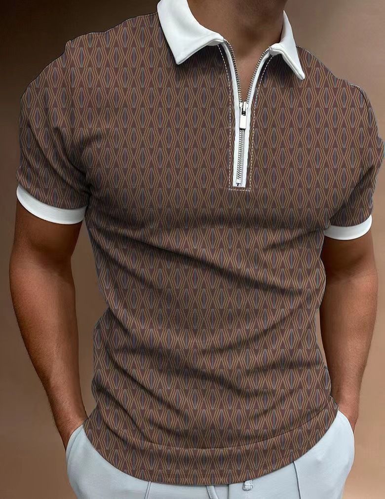 Men's Clothing Spring/Summe New Polo Shirt Zipper Print Men's Polo Shirt_voghion.com