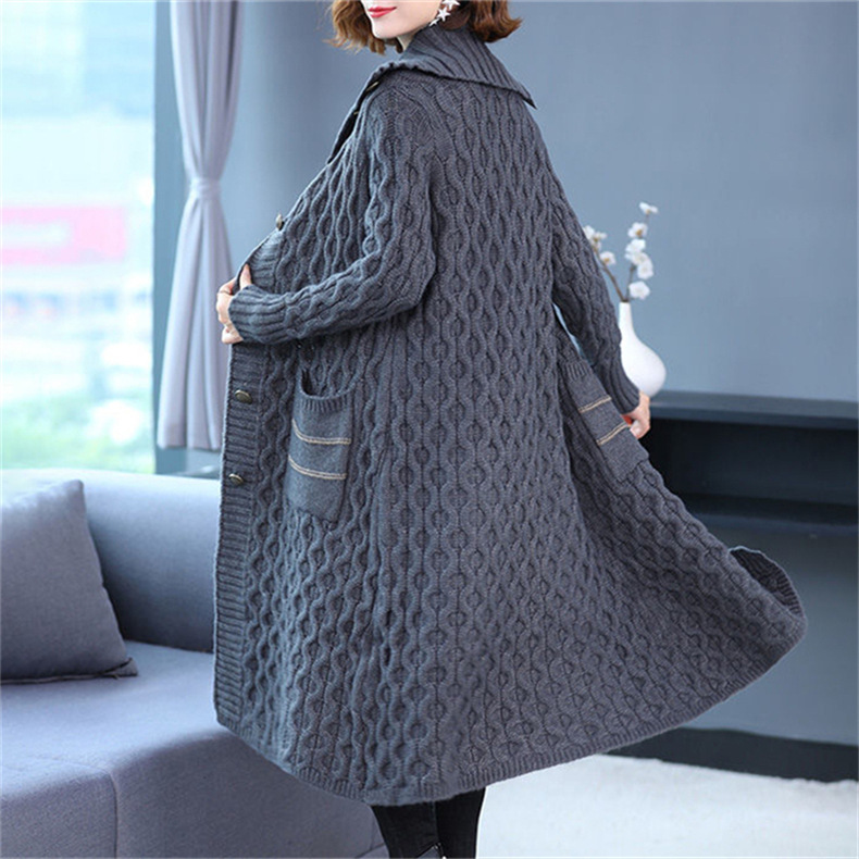 Winter Clothes Women Solid Single Breasted Long Sleeved Coat Knitted Cardigan Oversized Cardigan Thick Sweaters for_voghion.com