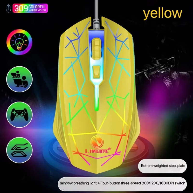 Wired Gaming Mechanical Mice USB Luminous Light Adjustable Optical Gamer Mouse for PC Computer Game_voghion.com