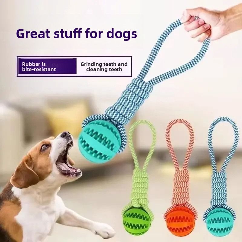 Dog Toy Tug-of-war Leaking Food Ball Interactive Gnashing Dog Biting Rope_voghion.com