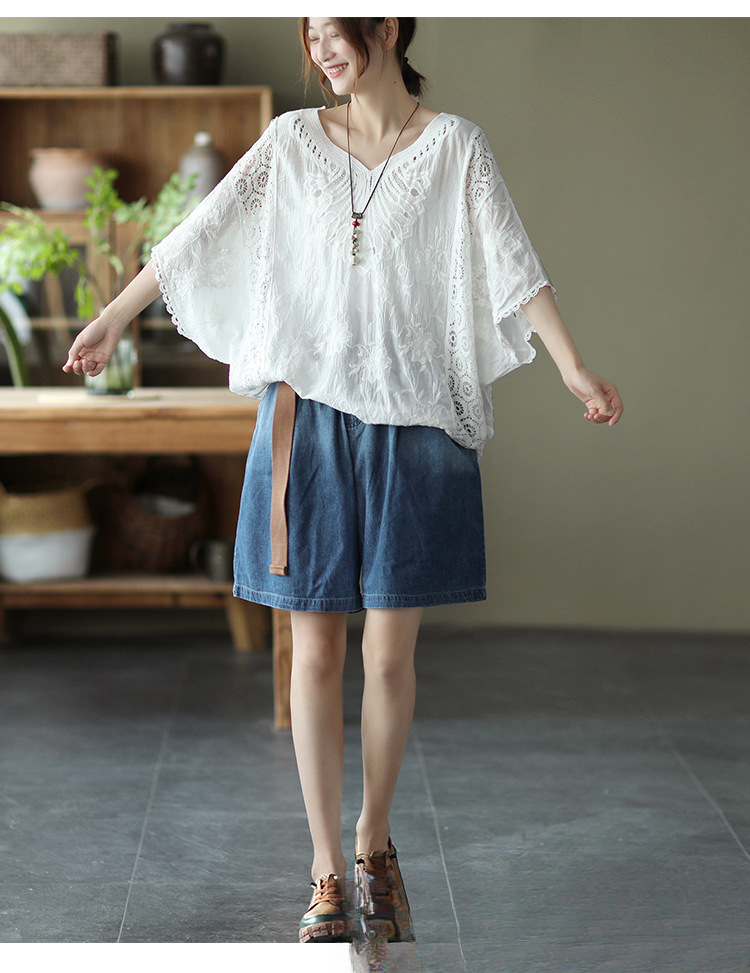 Damska koszulka z krótkim rękawem, modna, chroniąca przed słońcem, bawełniana, z wycięciem w kształcie skrzydeł nietoperza, luźna, w dużym rozmiarze_voghion.com