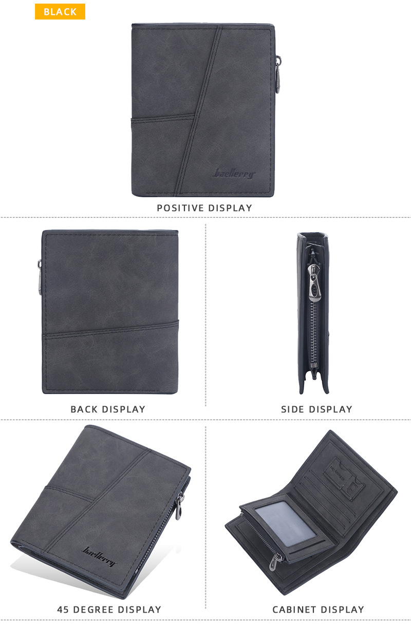 Baellery Portafoglio da uomo Opaco Corto Fermasoldi Multi-Card Portamonete Moda Cerniera Portafoglio verticale Clip_voghion.com
