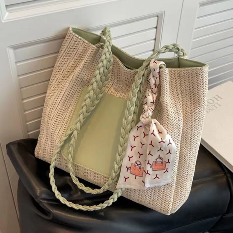 Woven Straw For Women Large Capacity 2025 New Summer Versatile Shoulder Beach Crossbody Commuter Tote Bag_voghion.com