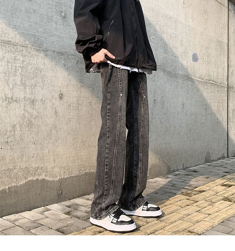 Yellow Mud Jeans Men's Autumn And Winter American Fashion Brand Slim Fit Patchwork Design Sense Loose Straight Casual_voghion.com