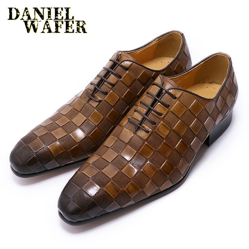 Unbeatable Quality Men's Business Suit Cowhide Handmade Brick Embossed Oxford Shoe Pointed Leather Shoes_voghion.com