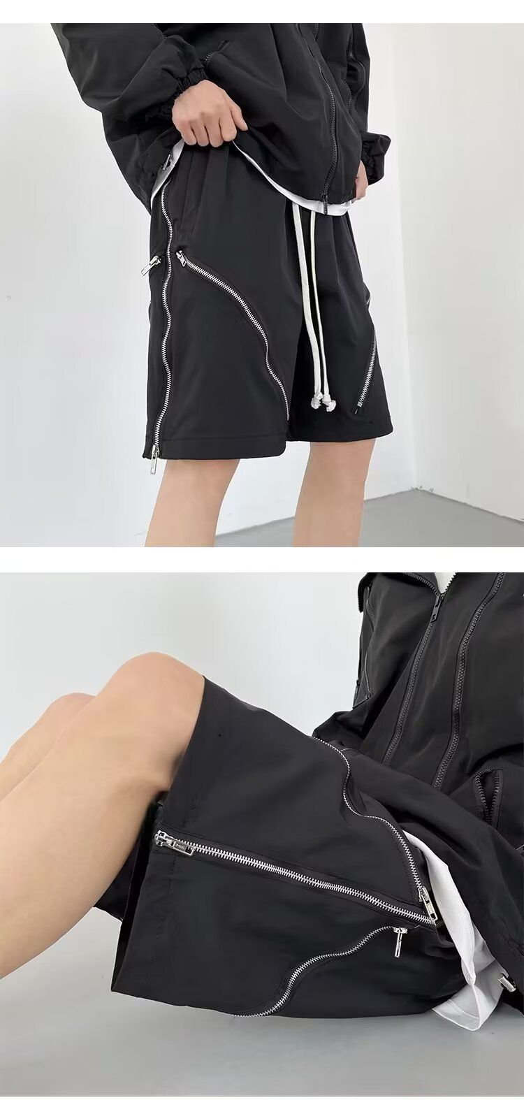 Vêtements pour hommes Style fonctionnel Ambiance Shorts d'assaut Design pour hommes Niche Ins Marque de mode High Street Vêtements de travail Pantalons à cinq points à fermeture éclair_voghion.com