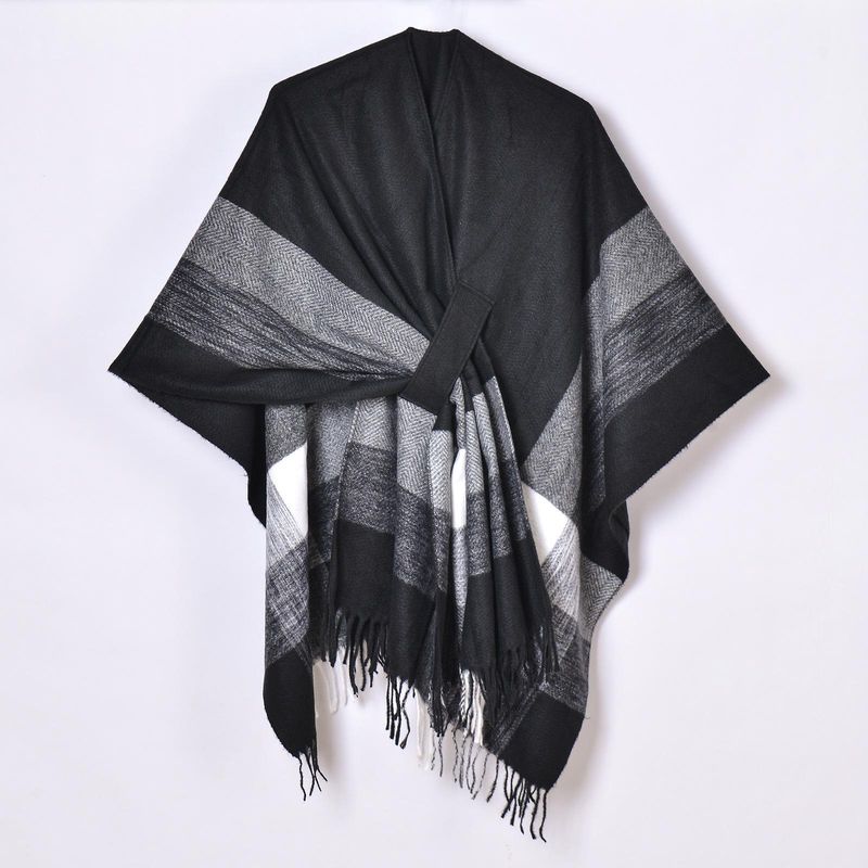Uusi tuote, eurooppalainen ja amerikkalainen tupsuhihnahuivi, yksinkertainen pidennetty jacquard lämmin viitta_voghion.com