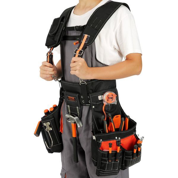 Tool Belt With Suspenders 1680D Polyester, 29 Pockets, 29-54 Inches Adjustable Waist Size, Tool Belts For Men, Heavy Duty Carpenter Tool Pouch For_voghion.com
