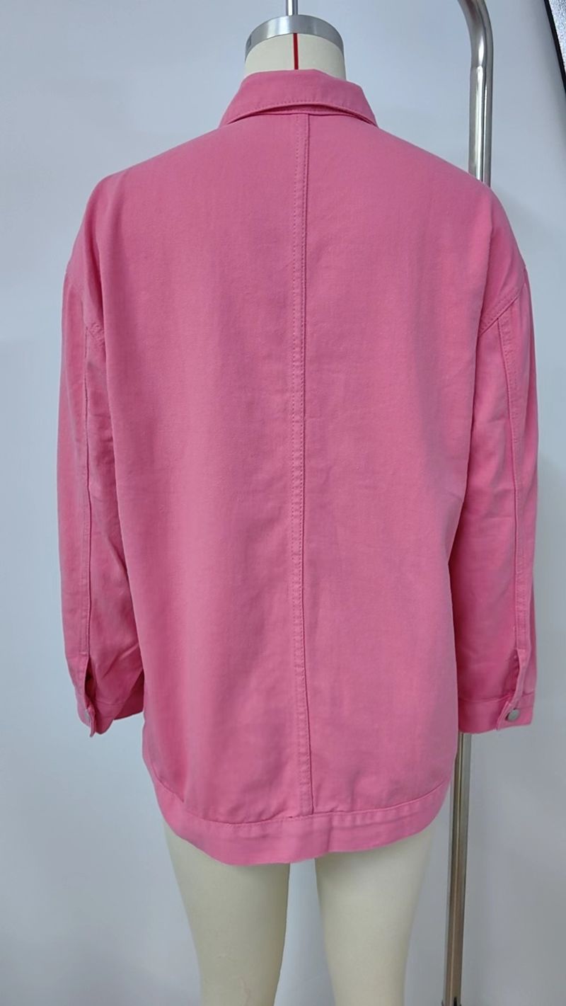 villsäiteg schlank retro klassesch locker Denim Casual Jacket Top fir Fraen_voghion.com