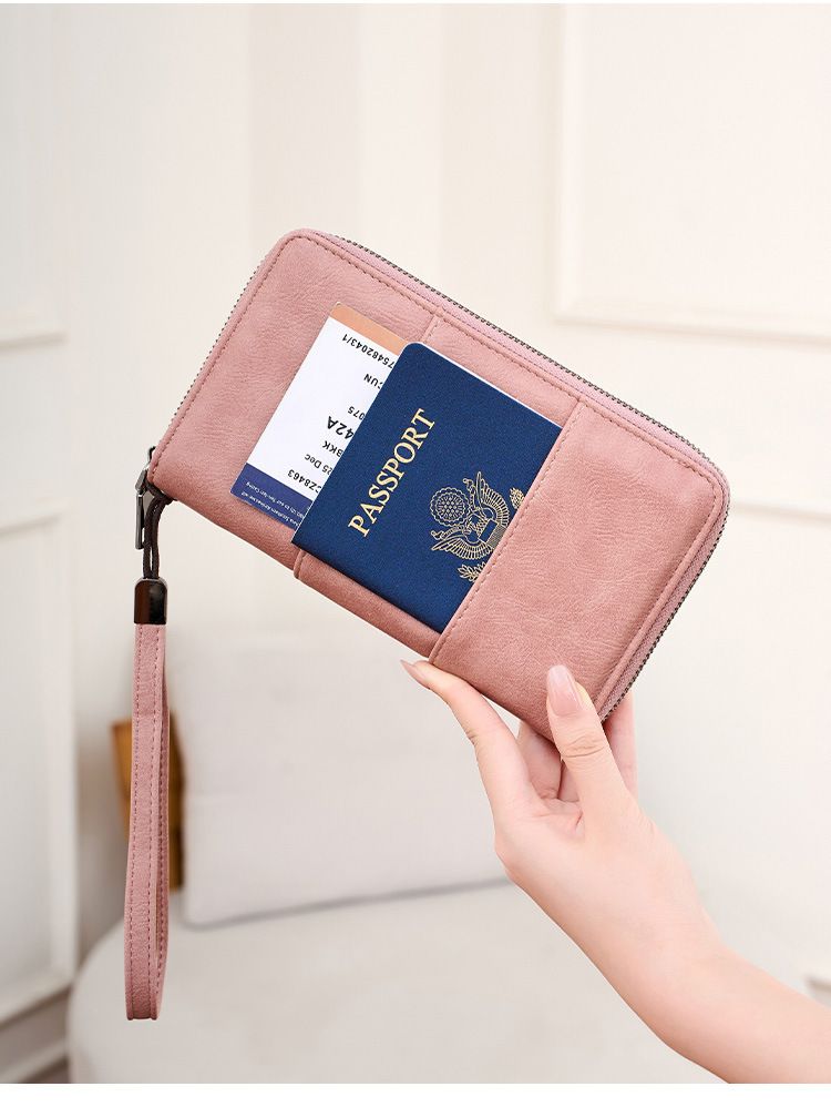 RFID Blocking Passport Wallet With Zipper - Multi-functional Travel Organizer For Credit Cards, IDs, Tickets - Lightweight & Durable PU Leather_voghion.com