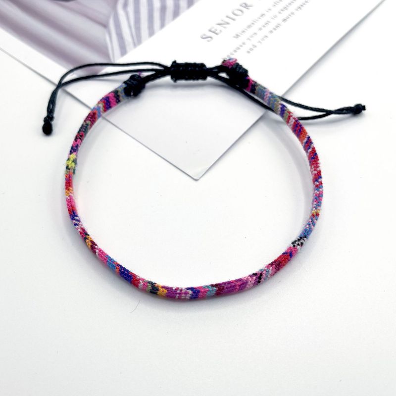 Trendy Nepalese Style Cotton Leinen Woven Fabric Rainbow Armband Fußkettchen Vielseitig bunt verstellbare Fußkette_voghion.com