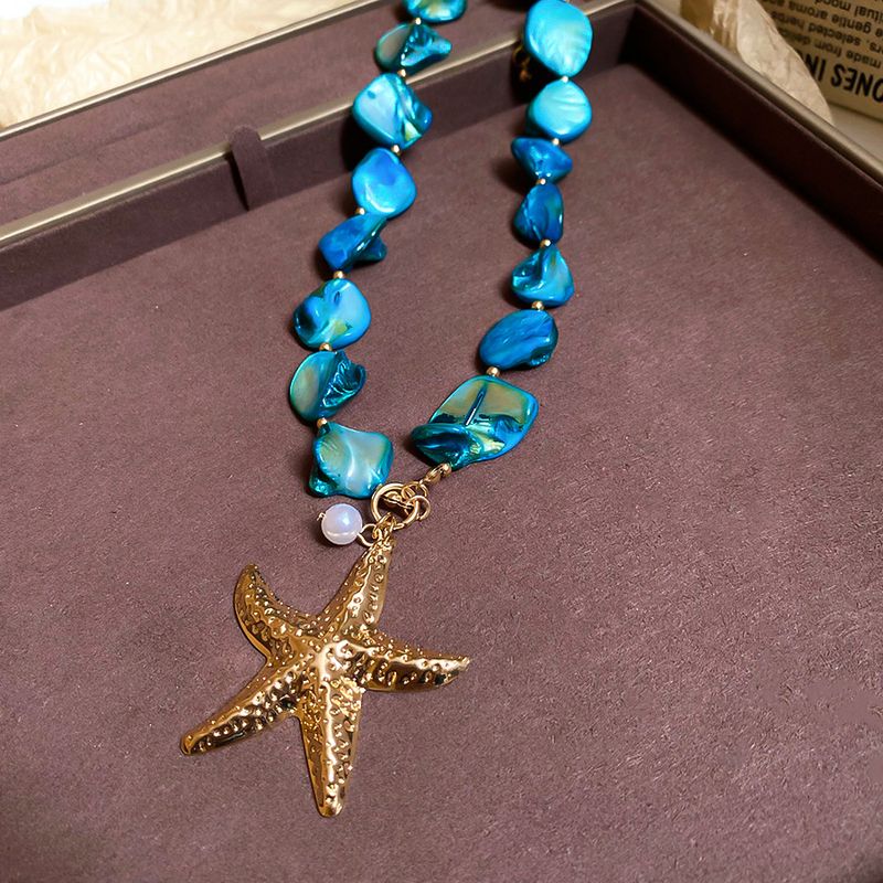 Unregelmäßige Muschel, Seestern, Perlenkette, Armband, Ring, Strandurlaubsstil, Schlüsselbeinkette, leichter Luxus,_voghion.com