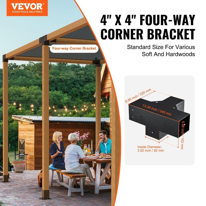 2pcs Heavy Installation For 4Way Corner Woodworks Kit Pergola Beams Bracket Duty Base Bracket Kit Wooden DIY 4''x4'' Post Easy_voghion.com