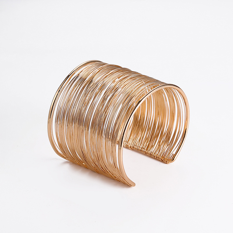 Punk Multilayer Metal Wires Strings Bracelets Bangles For Women Vintage Exaggerated Wide Open Cuff Bangles Fashion Jewelry Gifts_voghion.com