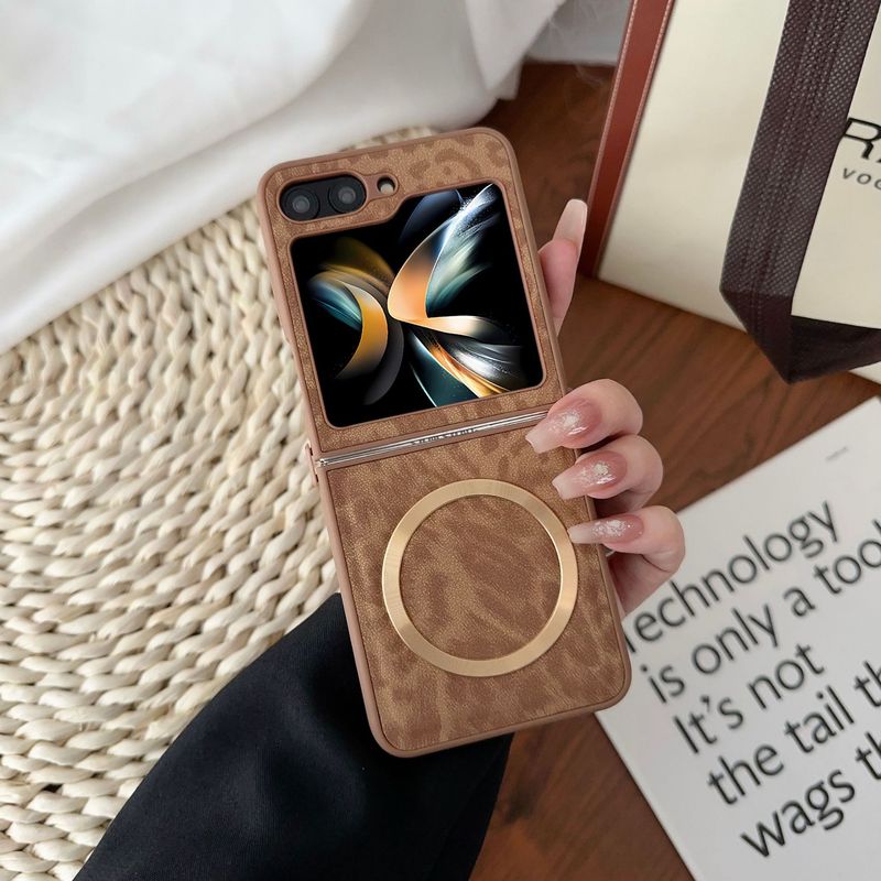 „Samsung zflip6“ mobiliojo telefono dėklas, skirtas „Galaxy Zflip4/5“, leopardo rašto, magnetinis, prisisiurbiantis TPU dėklas su minkštais kraštais, odinis lipdukas._voghion.com