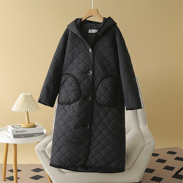Women's Clothing Large size women's clothing 200 pounds fat MM autumn and winter fashion slim hooded bag strip round mouth pocket long cotton coat_voghion.com