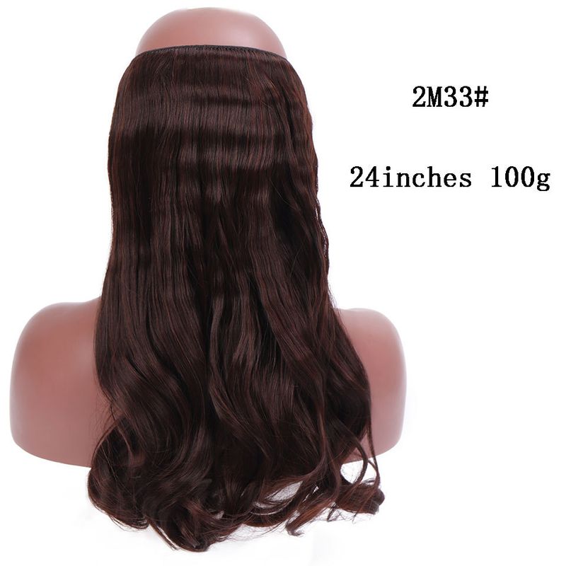 Extension per capelli con lenza elastica, extension per capelli in fibra chimica, le donne indossano naturalmente pezzi di capelli lisci_voghion.com