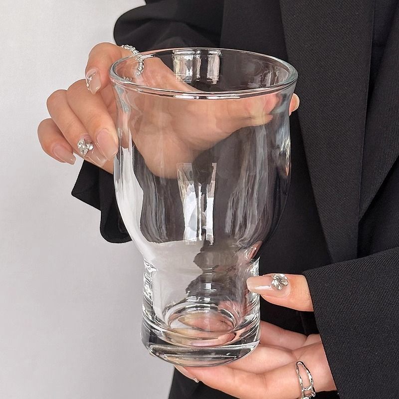 2 breite Glasbecher für Zuhause, große Öffnung, hochwertiger französischer Stil, ästhetisch ansprechende Getränke, Kaffee, Früchtetee_voghion.com