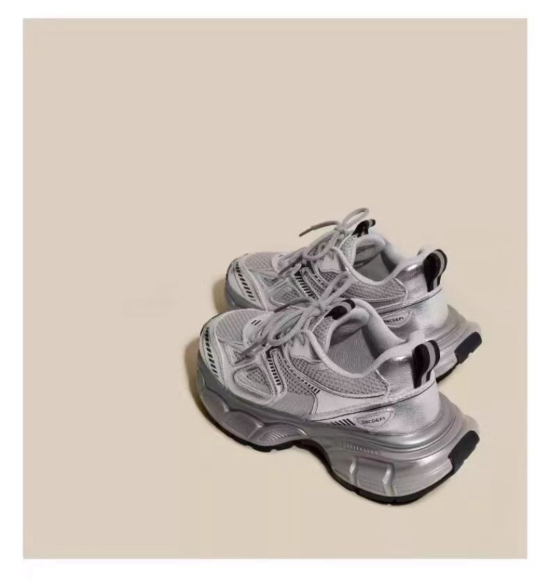 Kinderschuhe Mädchen Sneakers Silber Kinder Papa Schuhe Neue Herbst Mädchen Atmungsaktive Freizeitschuhe Mesh Laufschuhe_voghion.com